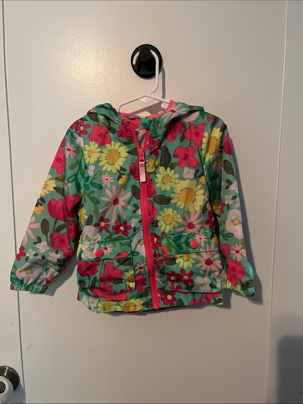 Cat and Jack Girls Floral Hooded Windbreaker Jacket - Bright Multi